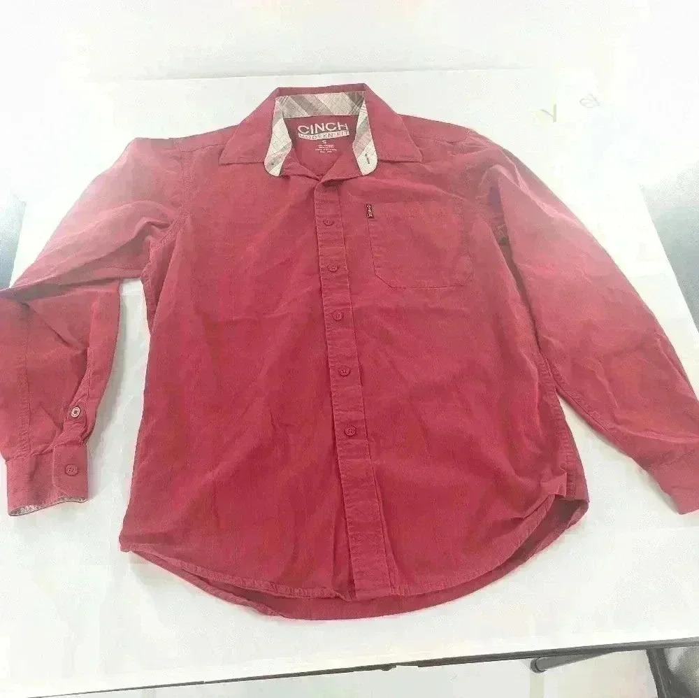 Cinch Modern Fit Men's Size Small Red Blue Pin Stripped Long Sleeve Button Down